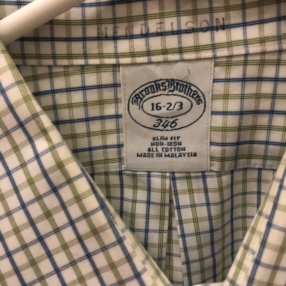 Brooks Brothers 346 Slim Fit Shirt Casual Button Down Cotton Plaid 16 32/33 - Picture 3 of 10